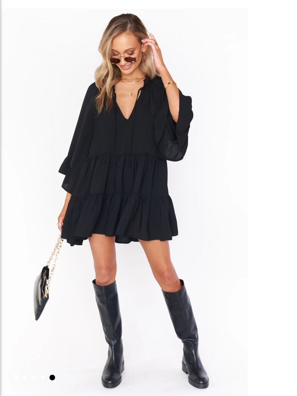 Show Me Your MuMu Black Tiered V-Neck Mini Dress XS
